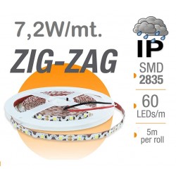 Tira LED 5 mts Flexible ZIG-ZAG 36W 300 Led SMD 2835 IP65 Blanco Frío Serie Profesional